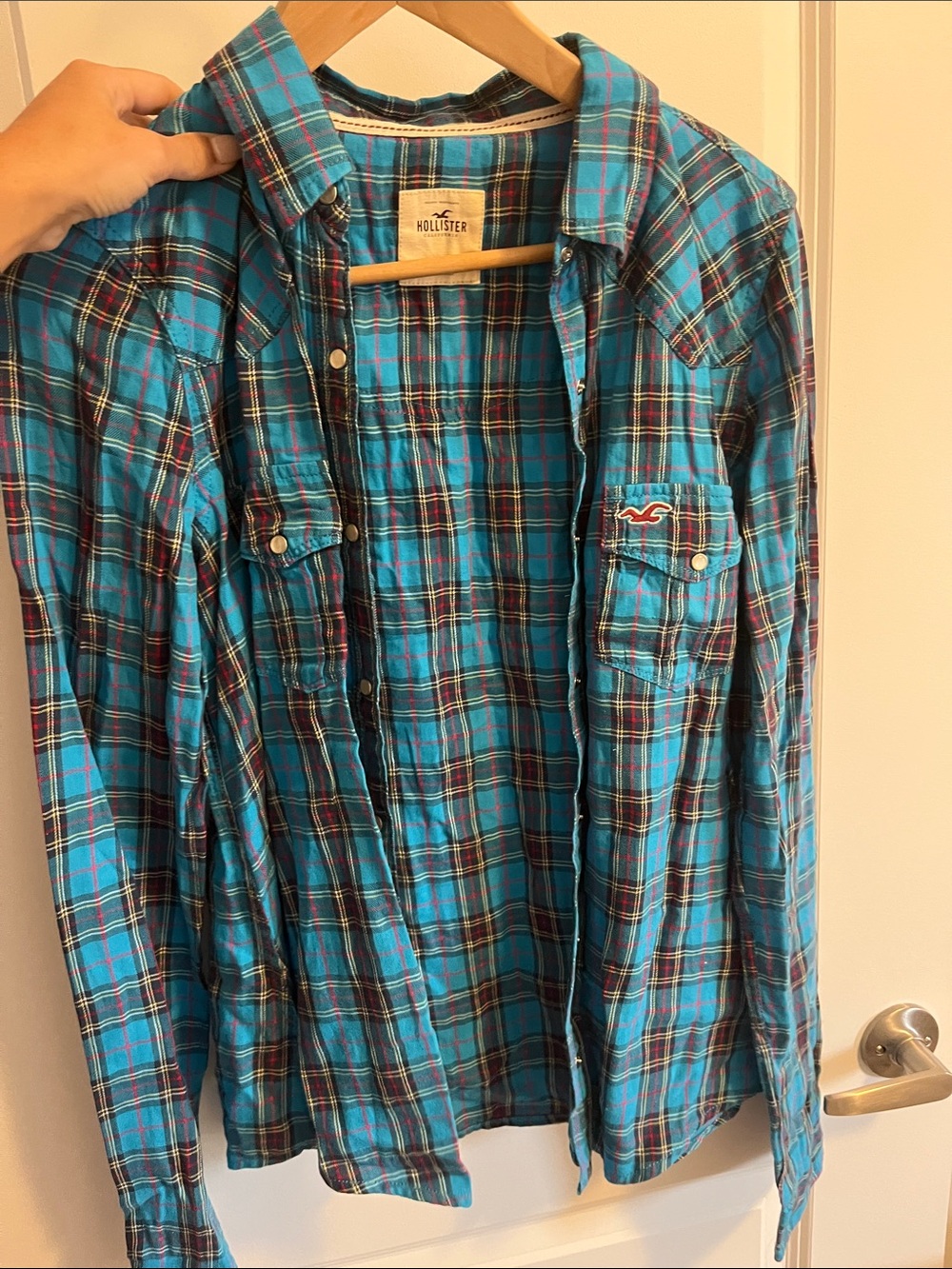 Hollister Turquoise Plaid Button-Down Shirt